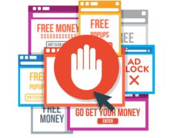 graphic depicting a stop hand over several web ads
