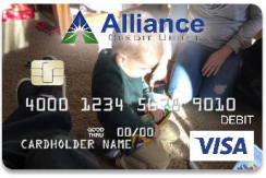 Edge-to-edge debit card example with an image of a young child playing